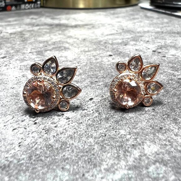 Bomb Party Earrings, universal size, yellow topaz looking stone with white topa - Picture 2 of 6